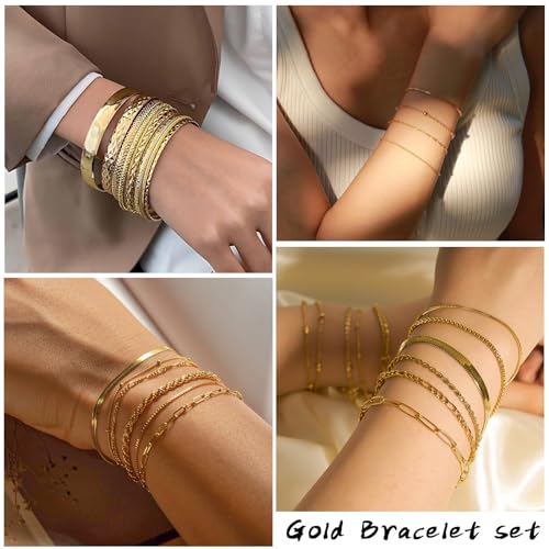 IFKM 35 PCS Chain Bangles Bracelets Set for Women, Multiple Layered Stackable Open Cuff Bangle Anklet Bracelet Trendy Elegance Link Beads Italian Boho Cuban Jewelry for Women Gift - Image 3