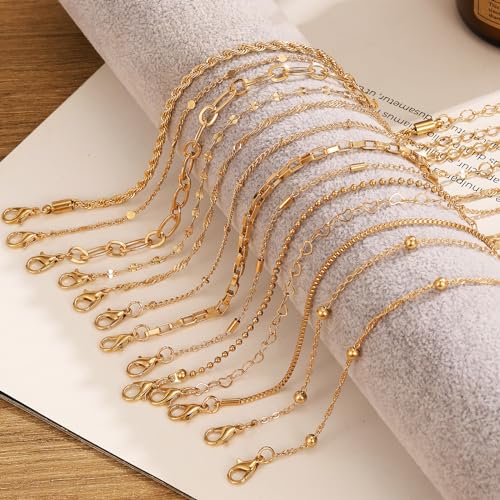 IFKM 35 PCS Chain Bangles Bracelets Set for Women, Multiple Layered Stackable Open Cuff Bangle Anklet Bracelet Trendy Elegance Link Beads Italian Boho Cuban Jewelry for Women Gift - Image 5