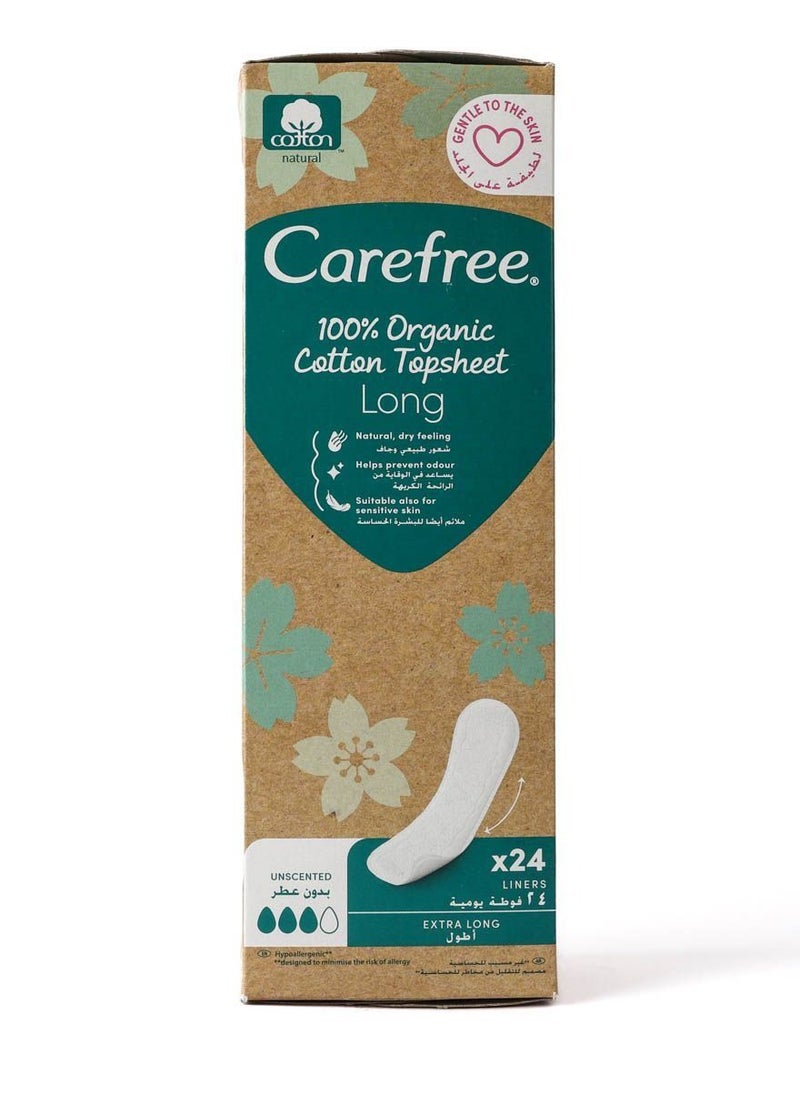 Carefree Organic Cotton Long Unscented 24 Liners White  - Image 1