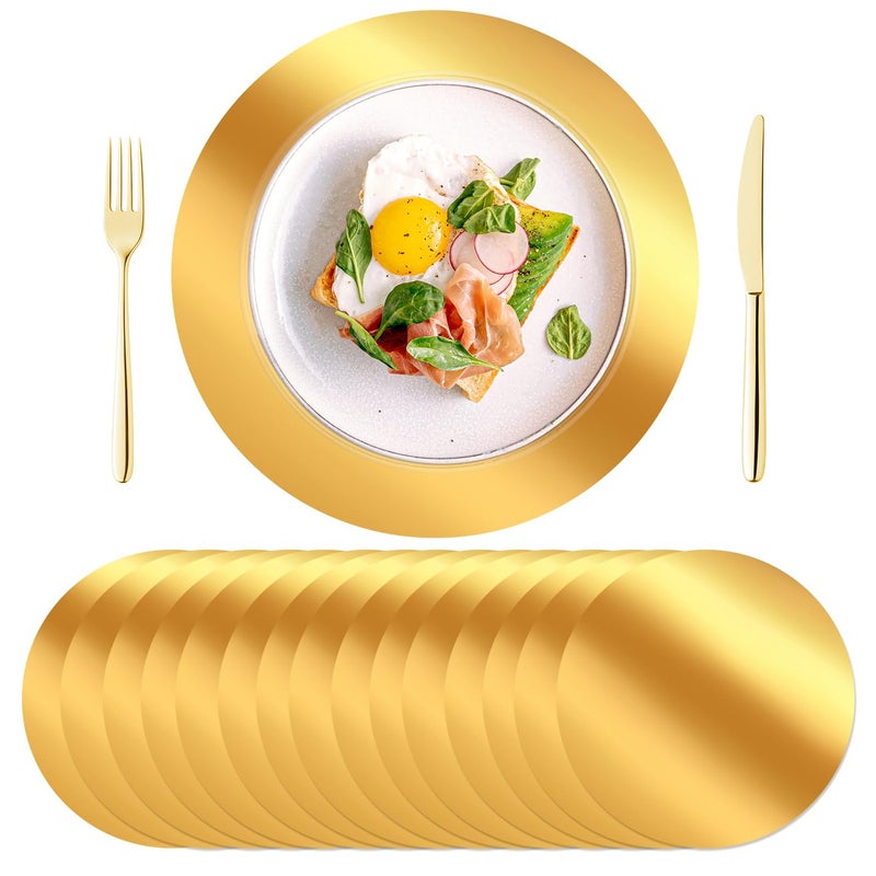 KesaPlan 100PCS Round Gold Placemats, 13" Disposable Paper Placemats for Dining Table, Mirrored Gold Charger Place Mat for Kitchen Banquet Table Setting Wedding Birthday Dinner Party Decor - Image 1