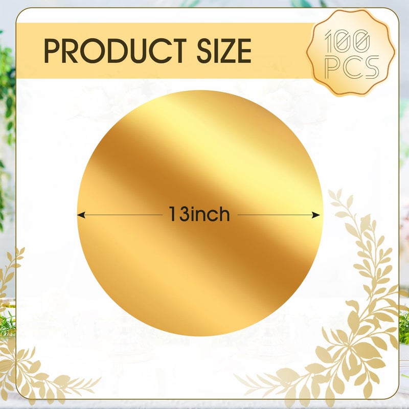 KesaPlan 100PCS Round Gold Placemats, 13" Disposable Paper Placemats for Dining Table, Mirrored Gold Charger Place Mat for Kitchen Banquet Table Setting Wedding Birthday Dinner Party Decor - Image 3