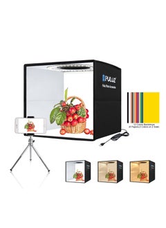 PULUZ 9.8 inch Foldable Portable Photography Shooting Box,Photo Lighting Studio with 3 Modes Dual Color Temperature Ring Light and 12 Color Backdrops  - Image 1
