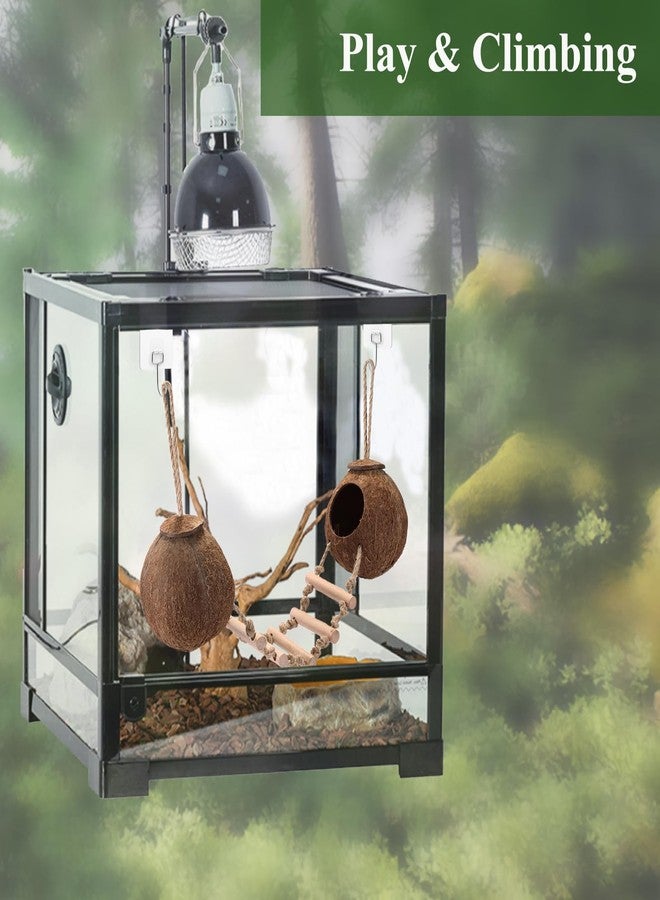 HERCOCCI Gecko Tank Accessories, Hermit Crab Toys Double Coconut Shell Natural Coconut Husk Hut with Climbing Ladder with Suction Cup for Leopard Gecko Snake Reptiles - Image 3