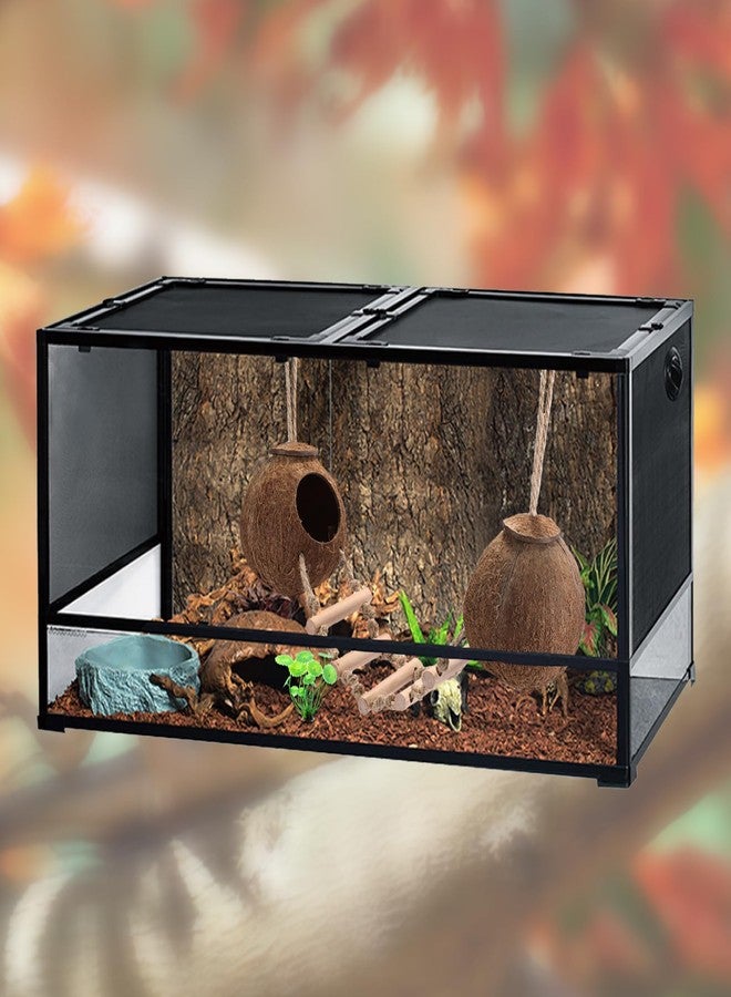 HERCOCCI Gecko Tank Accessories, Hermit Crab Toys Double Coconut Shell Natural Coconut Husk Hut with Climbing Ladder with Suction Cup for Leopard Gecko Snake Reptiles - Image 5