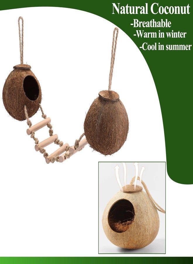 HERCOCCI Gecko Tank Accessories, Hermit Crab Toys Double Coconut Shell Natural Coconut Husk Hut with Climbing Ladder with Suction Cup for Leopard Gecko Snake Reptiles - Image 2