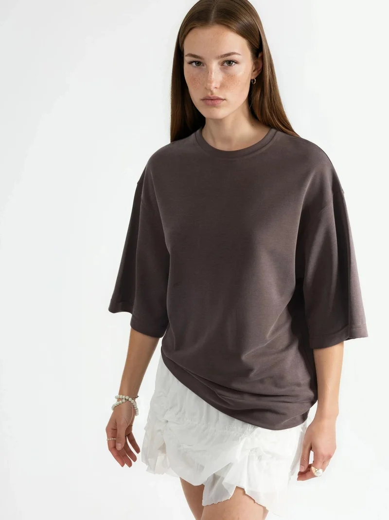 Busem BUSEM Oversized Ribbed Crop Blouse with Crew Neck