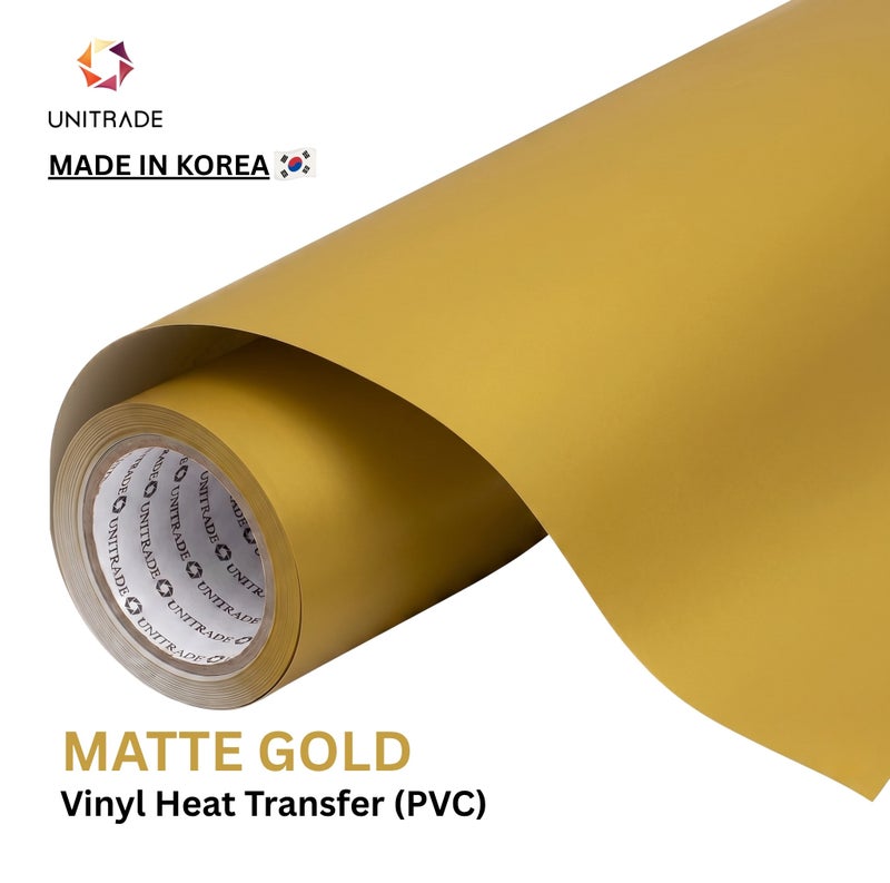 يونيترايد UNITRADE® رول فينيل نقل حراري Easy Cut (PVC) باللون الذهبي المطفي / متوافق مع Cricut وSilhouette وآلات القص الاحترافية / معتمد CPSIA / صنع في كوريا - Image 1