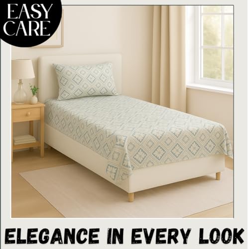 BSB HOME Flat Bedsheet for Single Bed with 1 Pillow Cover | Soft Touch Cotton | Comfortable & Durable | Size 90 x 60 Inch | Elegant Printed Bedding Set for Daily Use, Color - Grey and White - Image 2