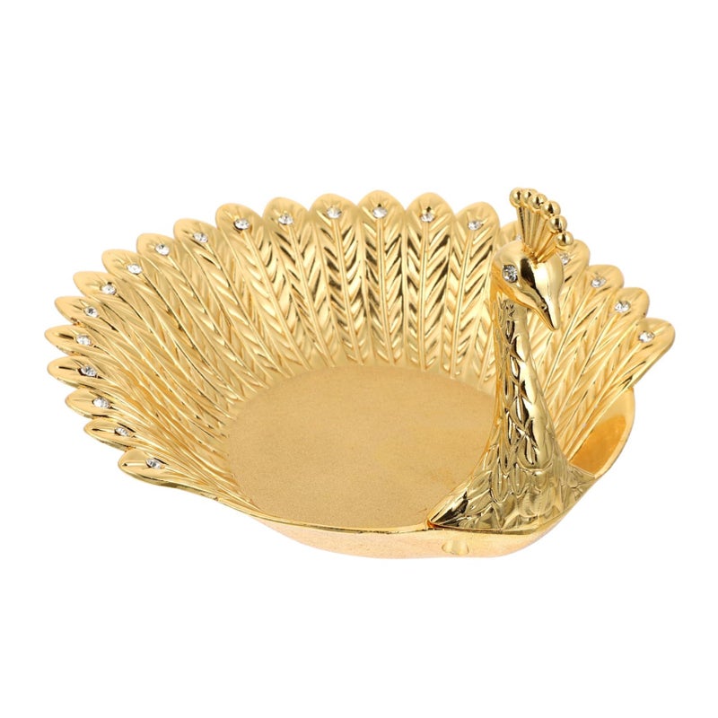 Gold Peacock Storage Tray Rhinestone Border Ornamental Fruit Bowl Home Decor - Image 2