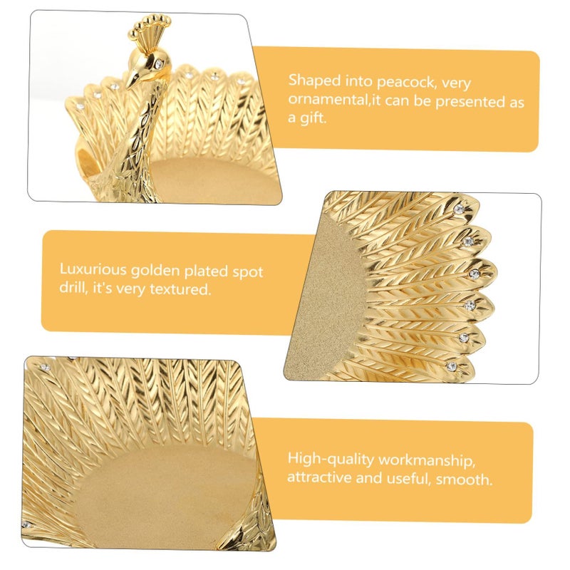 Gold Peacock Storage Tray Rhinestone Border Ornamental Fruit Bowl Home Decor - Image 4