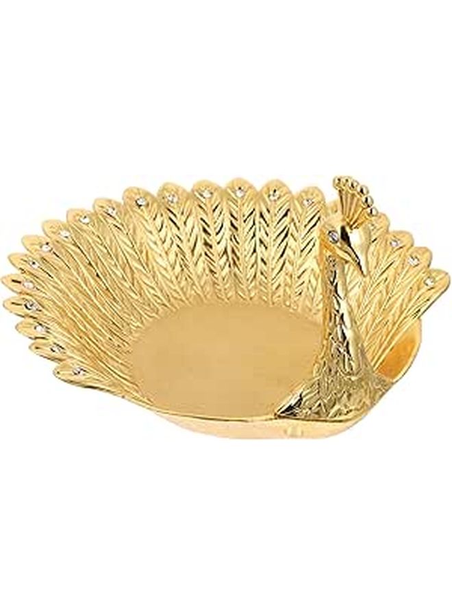 Gold Peacock Storage Tray Rhinestone Border Ornamental Fruit Bowl Home Decor - Image 1