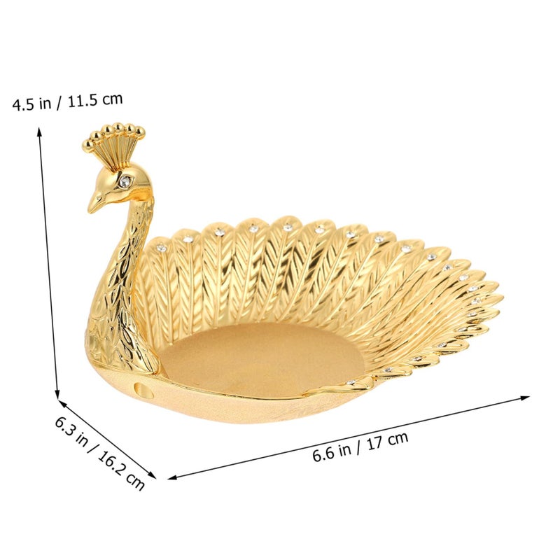Gold Peacock Storage Tray Rhinestone Border Ornamental Fruit Bowl Home Decor - Image 3