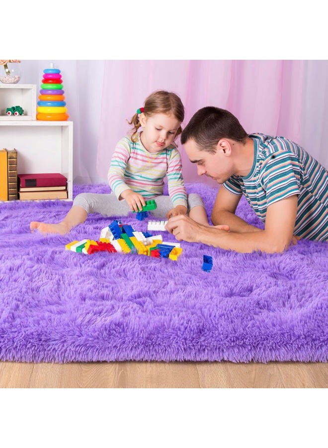Noahas Fluffy Bedroom Rug Plush Fuzzy Rugs for Kids Room Living Room, Soft Shaggy Nursery Rug Furry Floor Carpet Modern Indoor Bedroom Decor Cute Boys Girls Room Rug, 3x5 Feet, Purple - Image 2