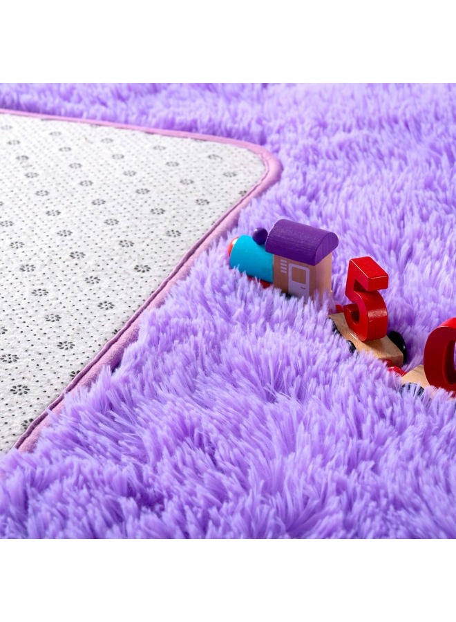 Noahas Fluffy Bedroom Rug Plush Fuzzy Rugs for Kids Room Living Room, Soft Shaggy Nursery Rug Furry Floor Carpet Modern Indoor Bedroom Decor Cute Boys Girls Room Rug, 3x5 Feet, Purple - Image 4