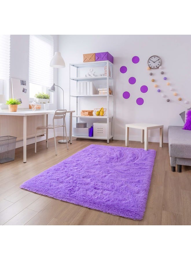 Noahas Fluffy Bedroom Rug Plush Fuzzy Rugs for Kids Room Living Room, Soft Shaggy Nursery Rug Furry Floor Carpet Modern Indoor Bedroom Decor Cute Boys Girls Room Rug, 3x5 Feet, Purple - Image 5