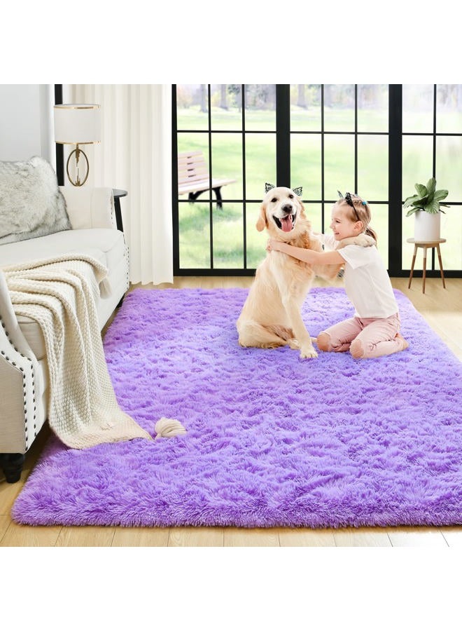 Noahas Fluffy Bedroom Rug Plush Fuzzy Rugs for Kids Room Living Room, Soft Shaggy Nursery Rug Furry Floor Carpet Modern Indoor Bedroom Decor Cute Boys Girls Room Rug, 3x5 Feet, Purple - Image 1