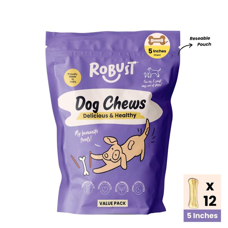 ROBUST Long Lasting All-Natural Dog Chew Bones - 5 inches (12units) | Premium Compressed Rawhide Chews for Small, Medium & Large Dogs | Healthy & Digestible Rawhide Bones to Improve Oral Health - Image 2