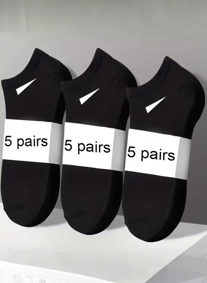 ZedAura 5 Pairs Men's Black Breathable Socks Lightweight Knit Daily Wear & Casual Socks Durable, Elastic Fit Solid Color Footwear Comfortable for Business & Everyday Use - Image 1
