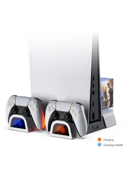كولينج حامل تبريد مع محطة شحن لجهاز PS5 وPS5 Slim (مادي ورقمي) - شاحن مزدوج لوحدة التحكم ومروحة تبريد فعالة وتصميم عمودي موفر للمساحة (أبيض)  - Image 3
