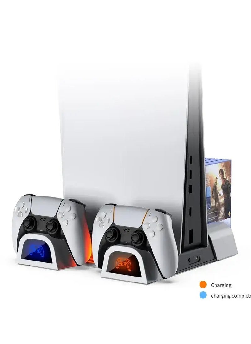 كولينج - حامل تبريد مع محطة شحن لجهاز PS5 وPS5 Slim (مادي ورقمي) - شاحن مزدوج لوحدة التحكم ومروحة تبريد فعالة وتصميم عمودي موفر للمساحة (أبيض) - Image 1