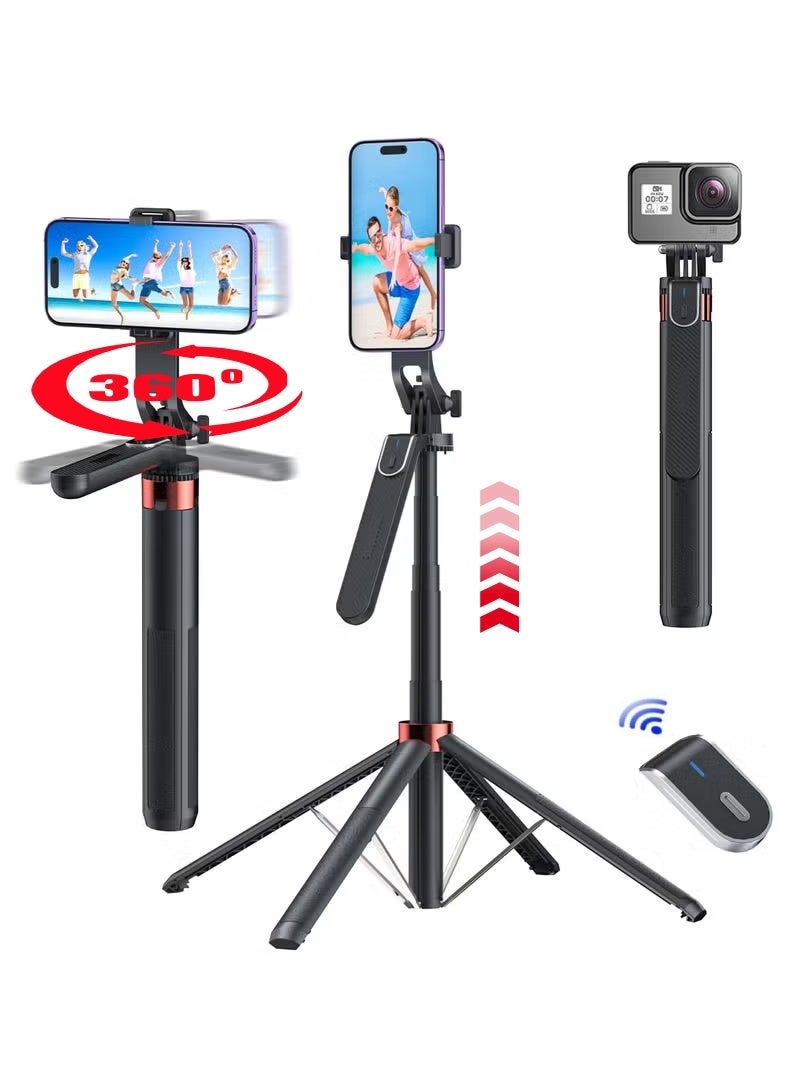 XICEN 71 inch Extra Long Selfie Stick Tripod Anti-shake Selfie Stick with Balance Handle,Quadripod Stand with Rechargeable Bluetooth Remote for Mobile Phone, Selfie Stick Tripod with 1/4 Screw - Image 1
