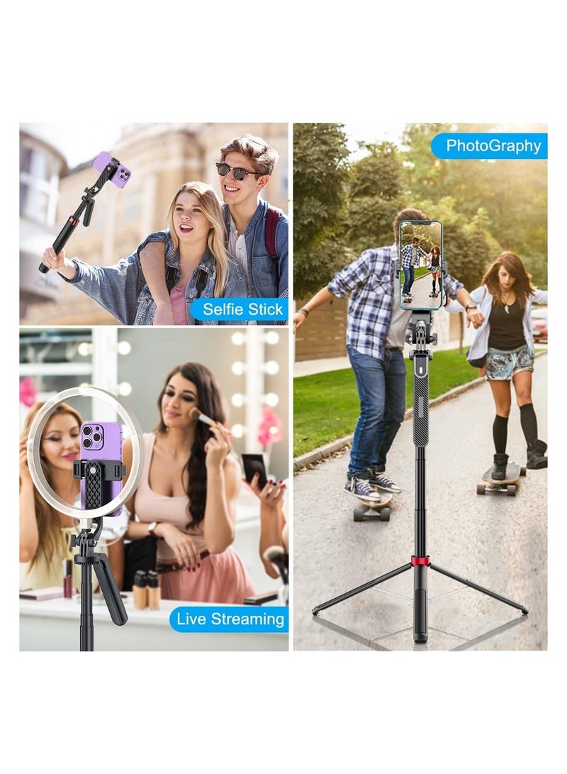 XICEN 71 inch Extra Long Selfie Stick Tripod Anti-shake Selfie Stick with Balance Handle,Quadripod Stand with Rechargeable Bluetooth Remote for Mobile Phone, Selfie Stick Tripod with 1/4 Screw - Image 2