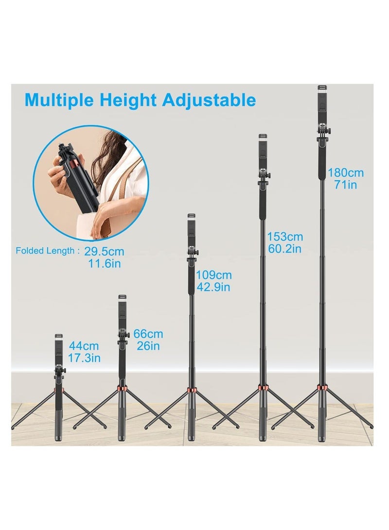 XICEN 71 inch Extra Long Selfie Stick Tripod Anti-shake Selfie Stick with Balance Handle,Quadripod Stand with Rechargeable Bluetooth Remote for Mobile Phone, Selfie Stick Tripod with 1/4 Screw - Image 5