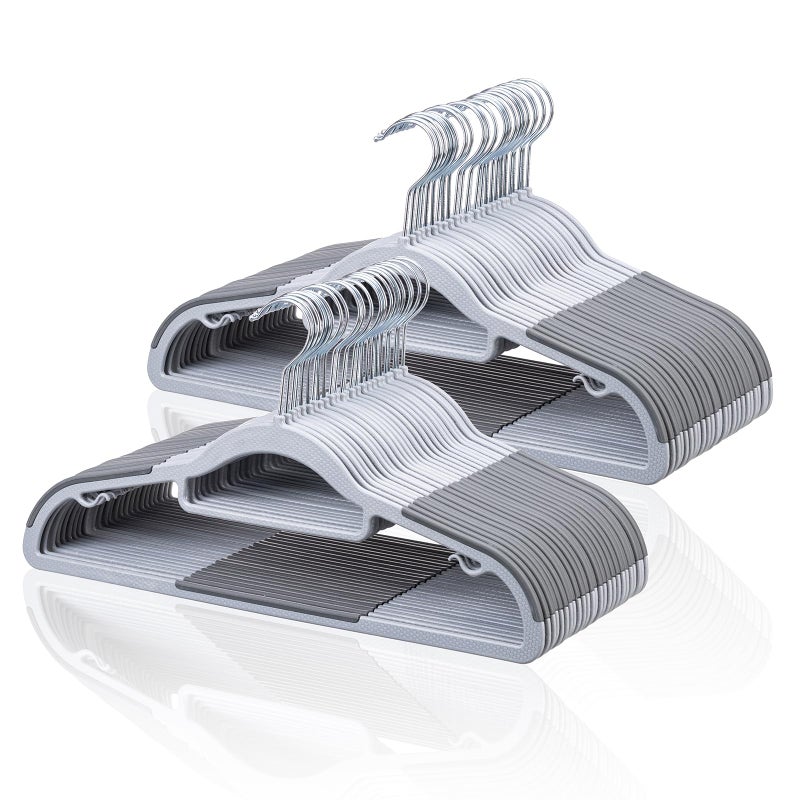Tonswachic Pack of 50 Coat Hangers, Space-Saving Plastic Clothes Hangers, Non-Slip, 0.2 Inches Slim, 360Â° Swivel Silver Hook for Shirts, Pants & Wet/Dry Garments, Light and Dark Gray - Image 1