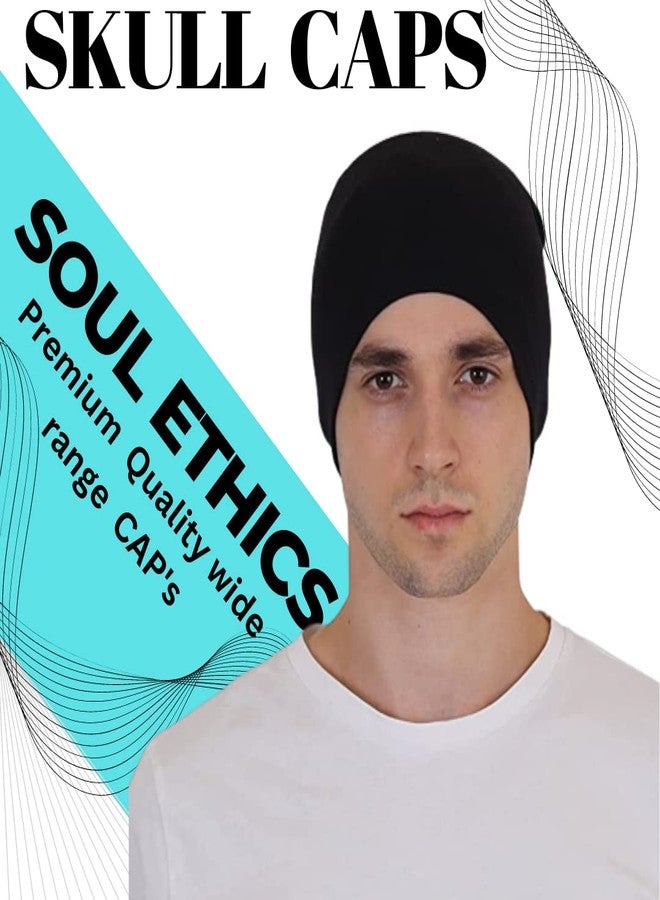 قبعة صوفية وقبعة رأس من القطن الفاخر من SOUL eTHICS مناسبة لفصول الصيف والشتاء والخريف والربيع، ويمكن استخدامها كقبعة للخوذة أيضًا (أسود) - Image 2