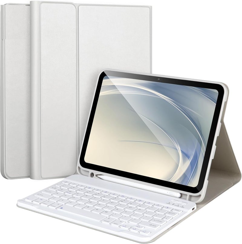 RTSY Keyboard Case for Samsung Galaxy Tab A11+ / A11 Plus 2025 (11 Inch) & A9+/ A9 Plus 2023 (11 inch) with Multi Viewing Angle, Wireless Detachable Folio KB Cover with S Pen Holder-Grey/White - Image 1