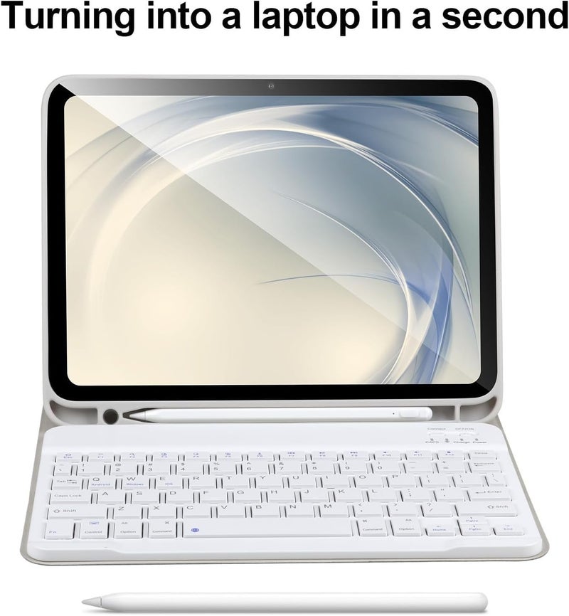 RTSY Keyboard Case for Samsung Galaxy Tab A11+ / A11 Plus 2025 (11 Inch) & A9+/ A9 Plus 2023 (11 inch) with Multi Viewing Angle, Wireless Detachable Folio KB Cover with S Pen Holder-Grey/White - Image 4
