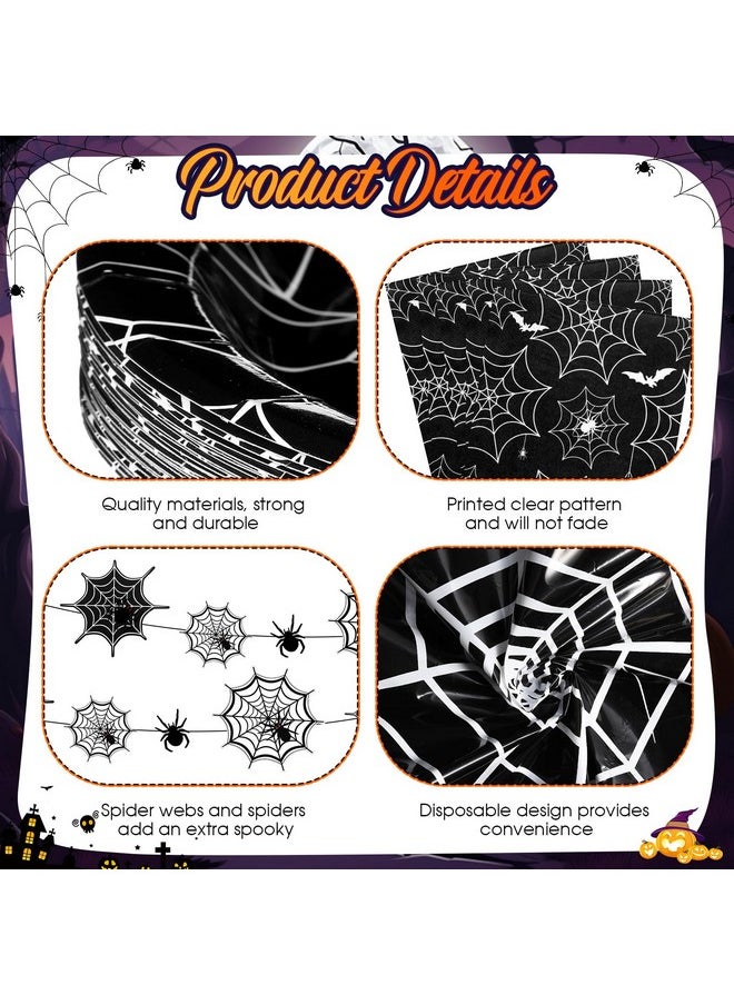 Mimorou - 214 Pieces Halloween Party Tableware Set Spider Web Plates Cups Table Covers Banner Party Decorations For Birthdays Happy Halloween Eve Decor Themed Cocktail Party Home Decoration - Image 1