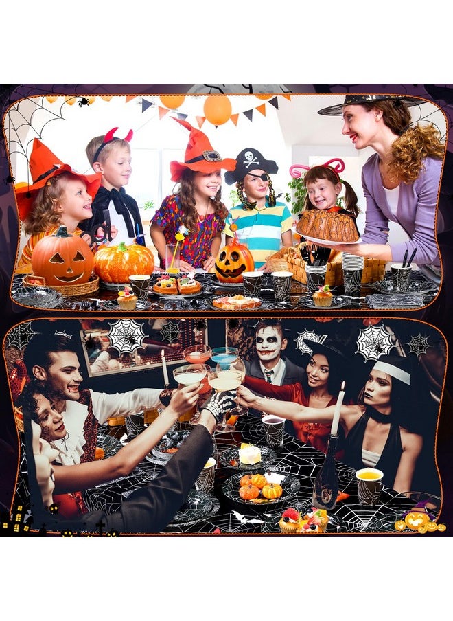 Mimorou - 214 Pieces Halloween Party Tableware Set Spider Web Plates Cups Table Covers Banner Party Decorations For Birthdays Happy Halloween Eve Decor Themed Cocktail Party Home Decoration - Image 1