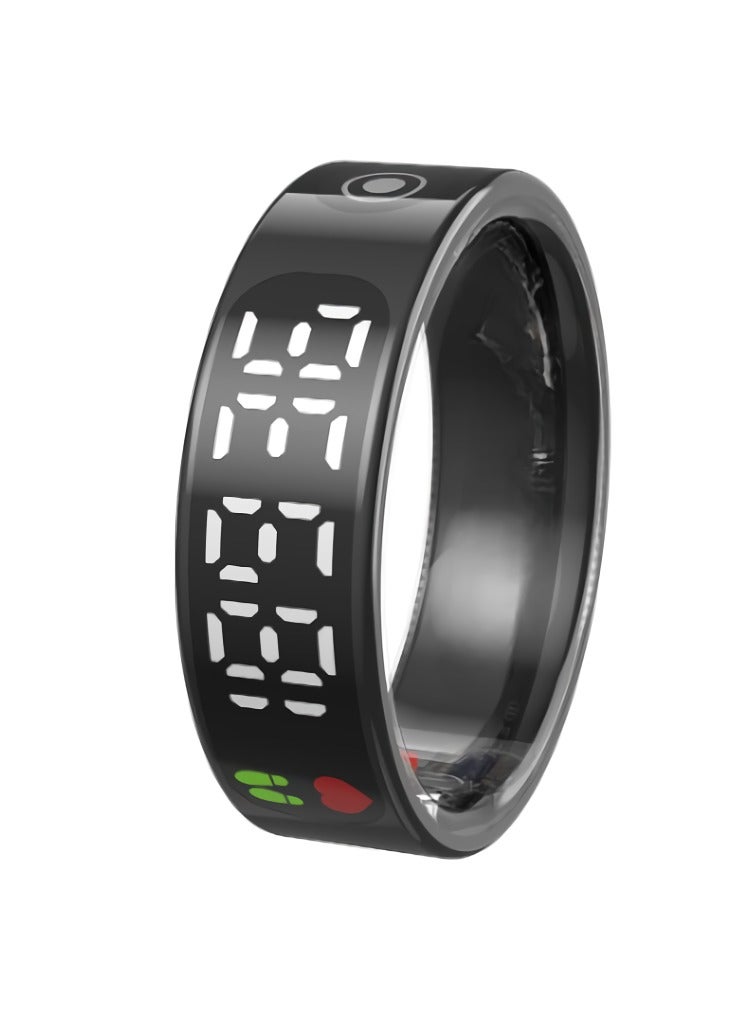 AROAQ SR09 Smart Ring, Intelligent Touch Control Health Heart Rate Ring With Sleep Monitor, IP68 Waterproof Digital Display Smart Fitness And Sleep Tracker For Women And Men, (Black)  - Image 1