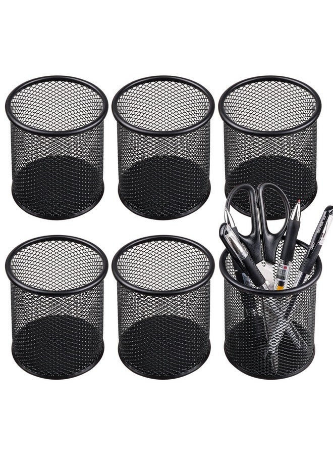 QYH Mesh Pen Cup Metal Pencil Holder For Desk 6 Packs Black Pen Organizer Office 3.54X3.93 Inch  - Image 1