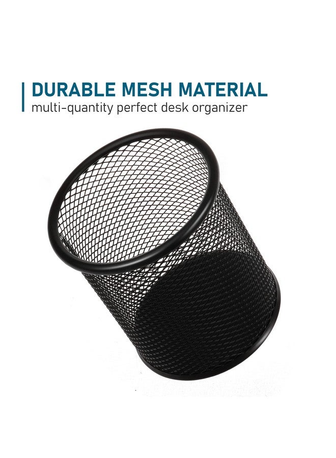 QYH Mesh Pen Cup Metal Pencil Holder For Desk 6 Packs Black Pen Organizer Office 3.54X3.93 Inch  - Image 5