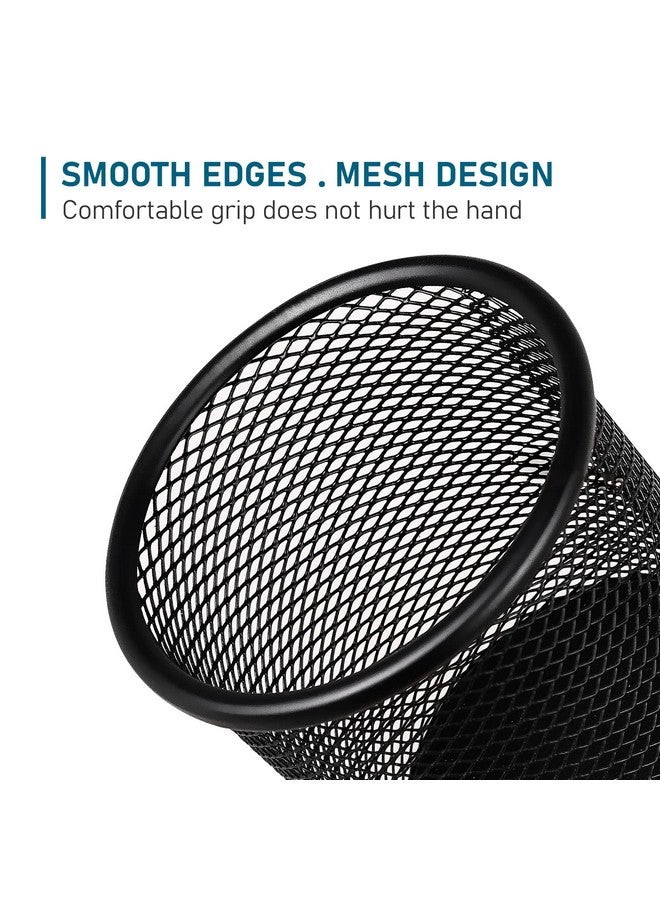 QYH Mesh Pen Cup Metal Pencil Holder For Desk 6 Packs Black Pen Organizer Office 3.54X3.93 Inch  - Image 3
