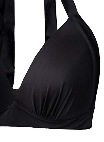Balasami Women's Vintage 50s Halter Neck Tie Knot Back Soft Molded Padding Bikini Top Swimsuit Bathing Suit Tops Only Black - Image 5