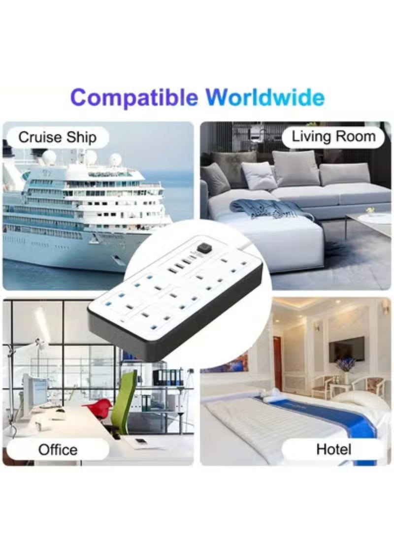 PowerMax Powermax 10-in-1 Power Socket Extension Plug – 2500W Power Strip Extension with 6 AC Outlets + 3 USB + 1 PD Type-C | 3.4A Auto-ID Charging | Anti-Static Protection | 5M Extension Cord – White | Includes Anti-Static Protection & 5000mm Heavy-Duty Cord for Safe, Efficient Charging  - Image 5