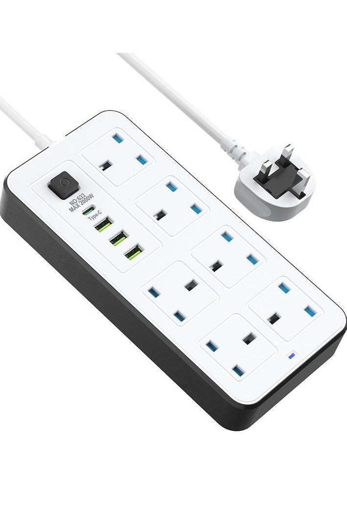PowerMax Powermax 10-in-1 Power Socket Extension Plug – 2500W Power Strip Extension with 6 AC Outlets + 3 USB + 1 PD Type-C | 3.4A Auto-ID Charging | Anti-Static Protection | 5M Extension Cord – White | Includes Anti-Static Protection & 5000mm Heavy-Duty Cord for Safe, Efficient Charging - Image 1