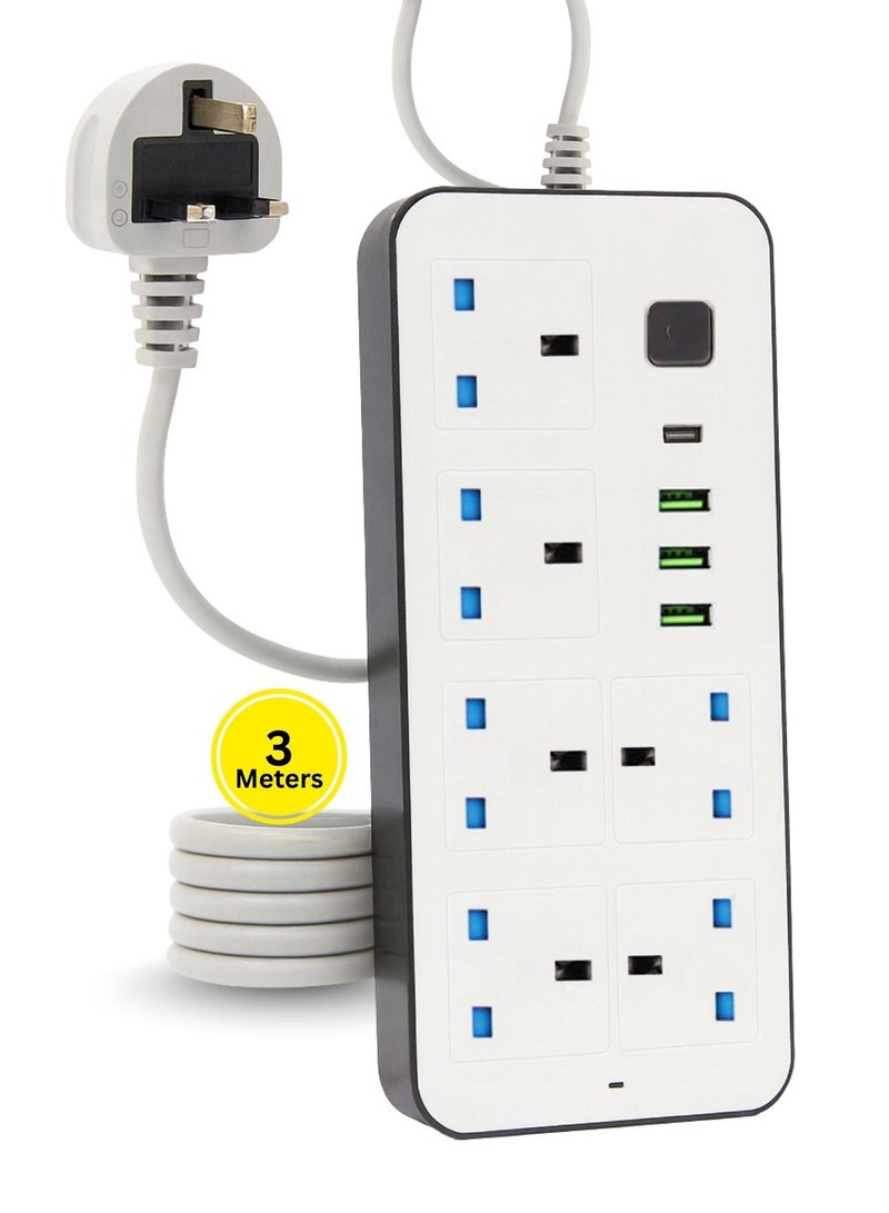 TRADAMAX Socket Extension Cord – 2000W Power Strip Extension Wire 3meter with 6 AC Outlets + 3 USB + 1 PD Type-C | 3.4A Auto-ID Charging | Anti-Static Protection | White | Includes Anti-Static Protection Heavy-Duty Cable for Safe, Efficient Charging - Image 1