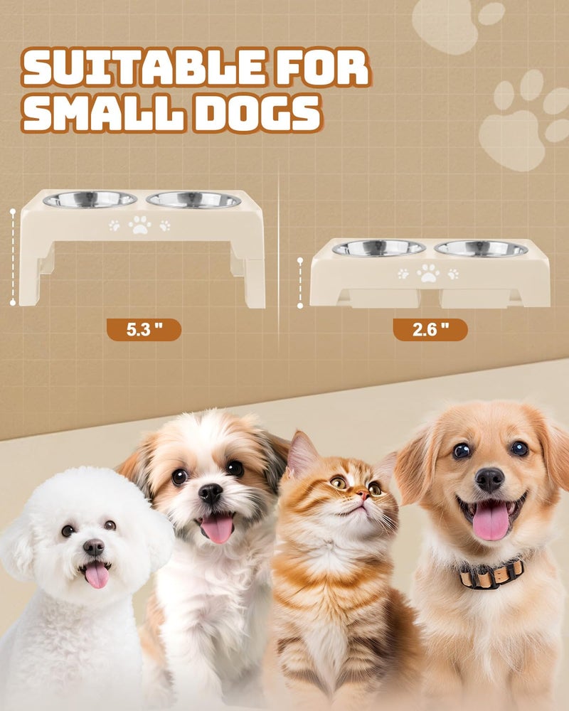 Jovrun Elevated Dog Bowls for Small Dogs and Cats, Non-Slip Cat Bowls with 2 Thick 5.5" Stainless Steel Dishes, Dog Feeder 2 Heights Adjustable to 2.6"-5.3" - Image 2