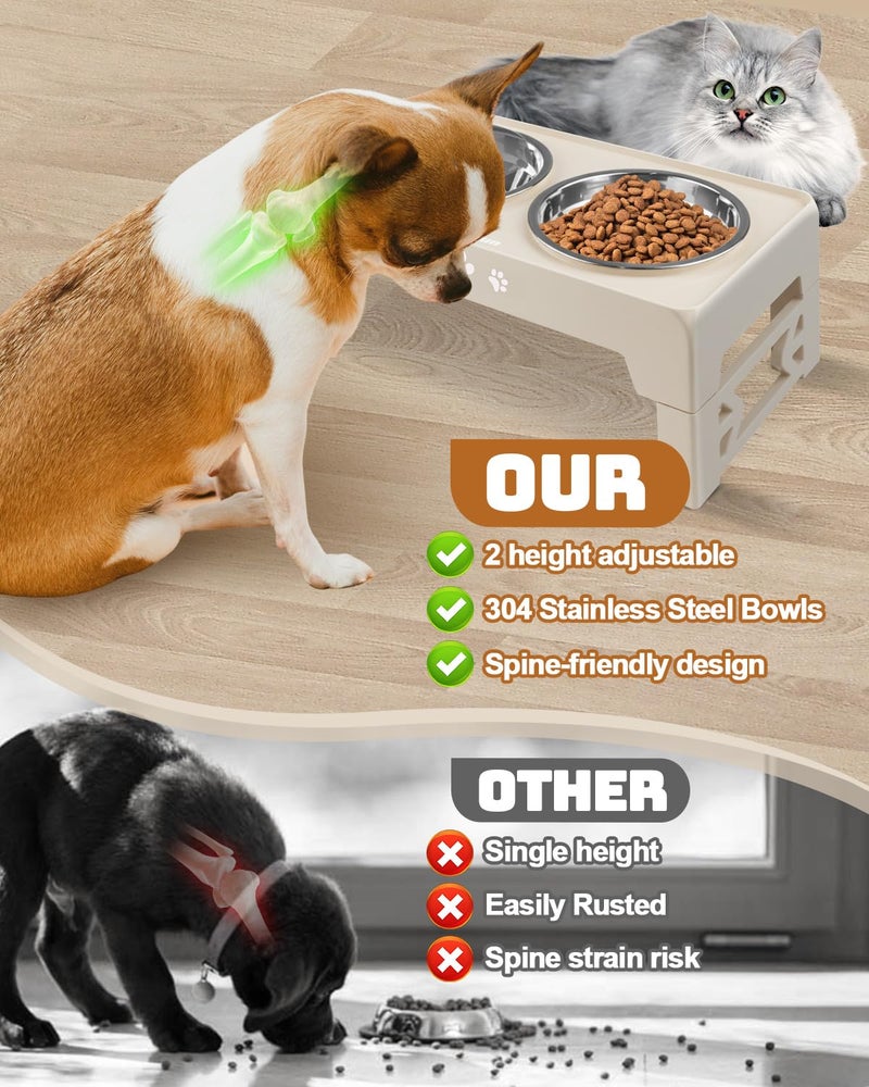 Jovrun Elevated Dog Bowls for Small Dogs and Cats, Non-Slip Cat Bowls with 2 Thick 5.5" Stainless Steel Dishes, Dog Feeder 2 Heights Adjustable to 2.6"-5.3" - Image 5