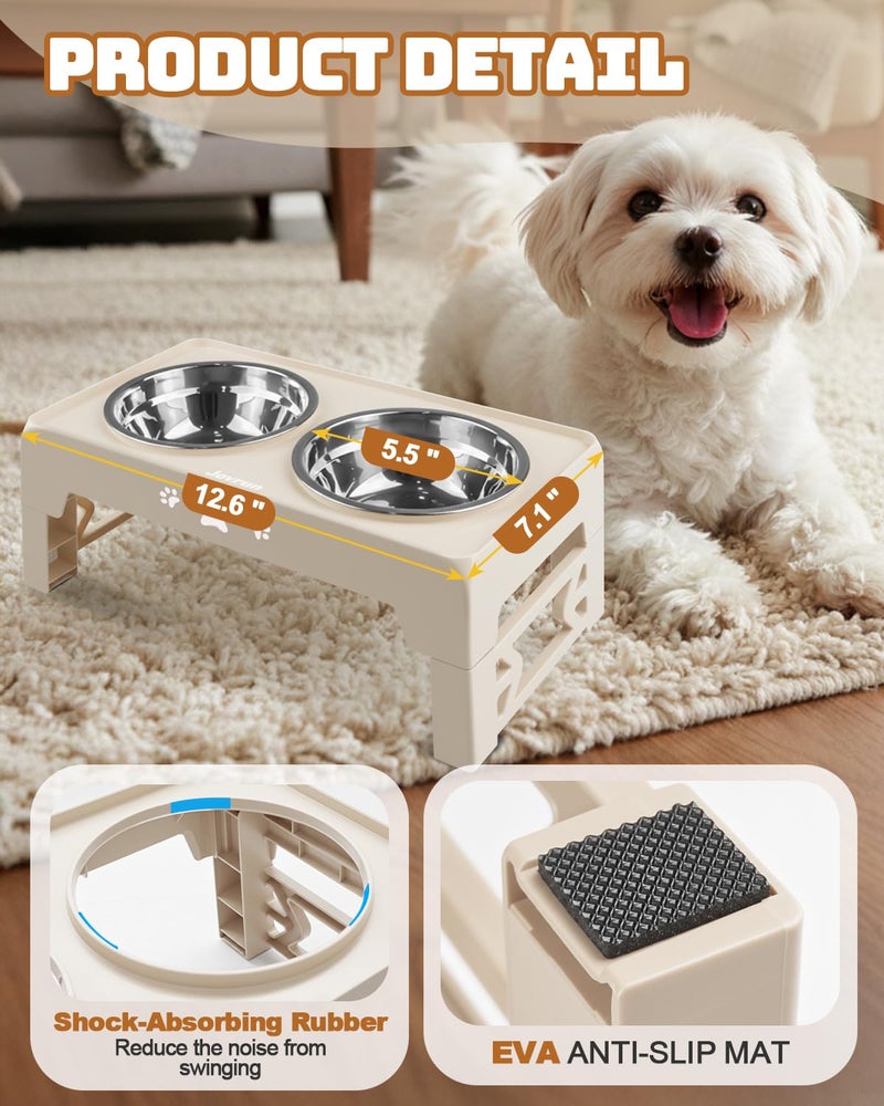Jovrun Elevated Dog Bowls for Small Dogs and Cats, Non-Slip Cat Bowls with 2 Thick 5.5" Stainless Steel Dishes, Dog Feeder 2 Heights Adjustable to 2.6"-5.3" - Image 3