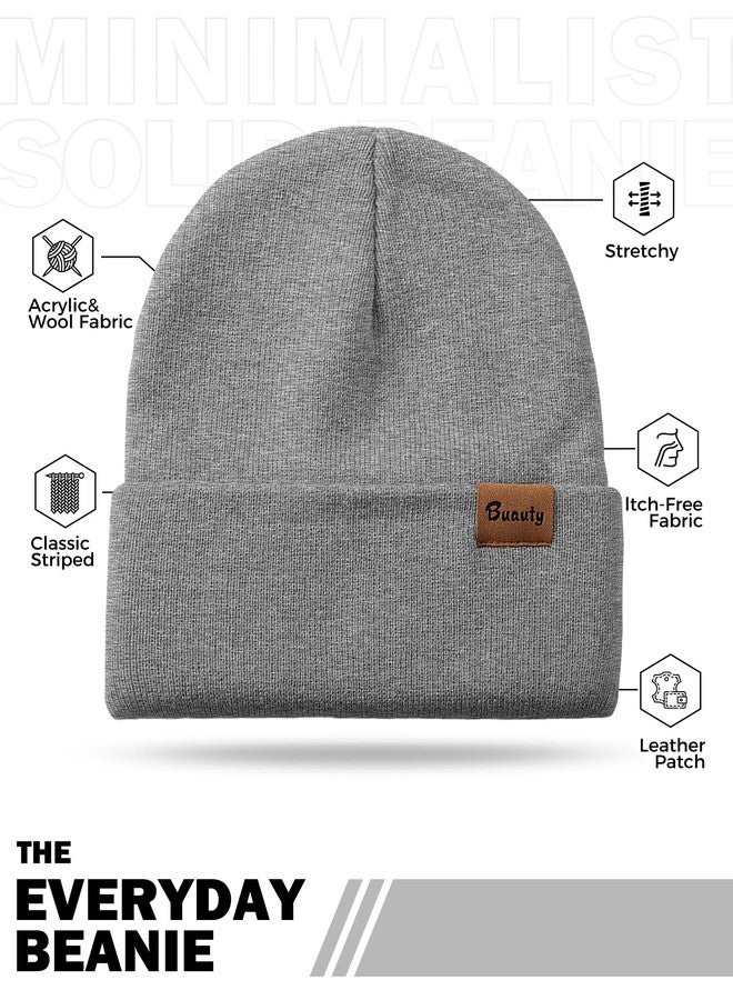 Buauty Black and Grey Beanie Hats for Men Women, Warm Winter Snow Skull Caps, Daily Thermal Stocking Caps, Fall Spring Knit Cookies Beanie, Striped Cuffed Beanie Ski Skate Hiking for Men - Image 2