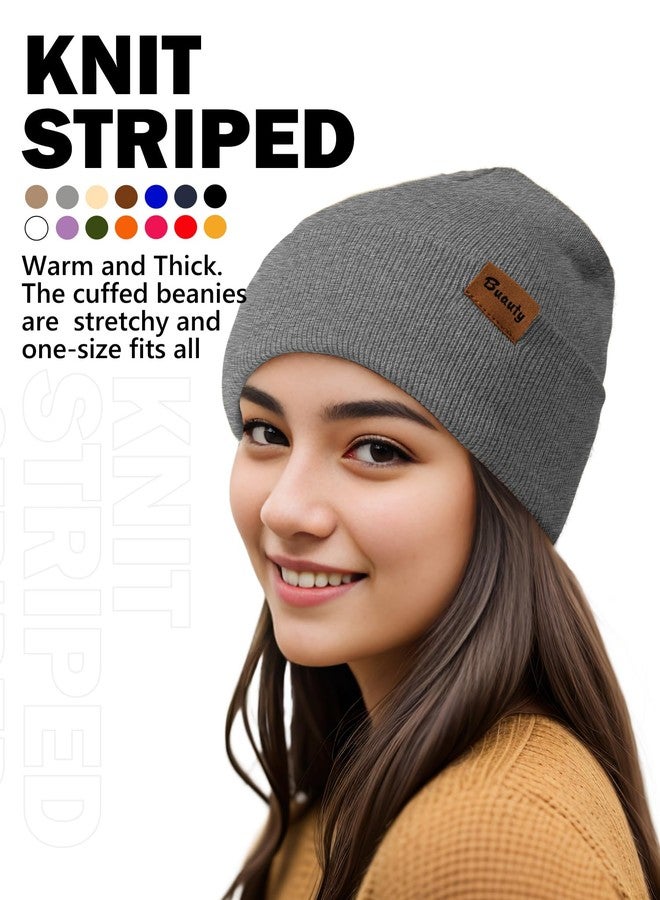 Buauty Black and Grey Beanie Hats for Men Women, Warm Winter Snow Skull Caps, Daily Thermal Stocking Caps, Fall Spring Knit Cookies Beanie, Striped Cuffed Beanie Ski Skate Hiking for Men - Image 5