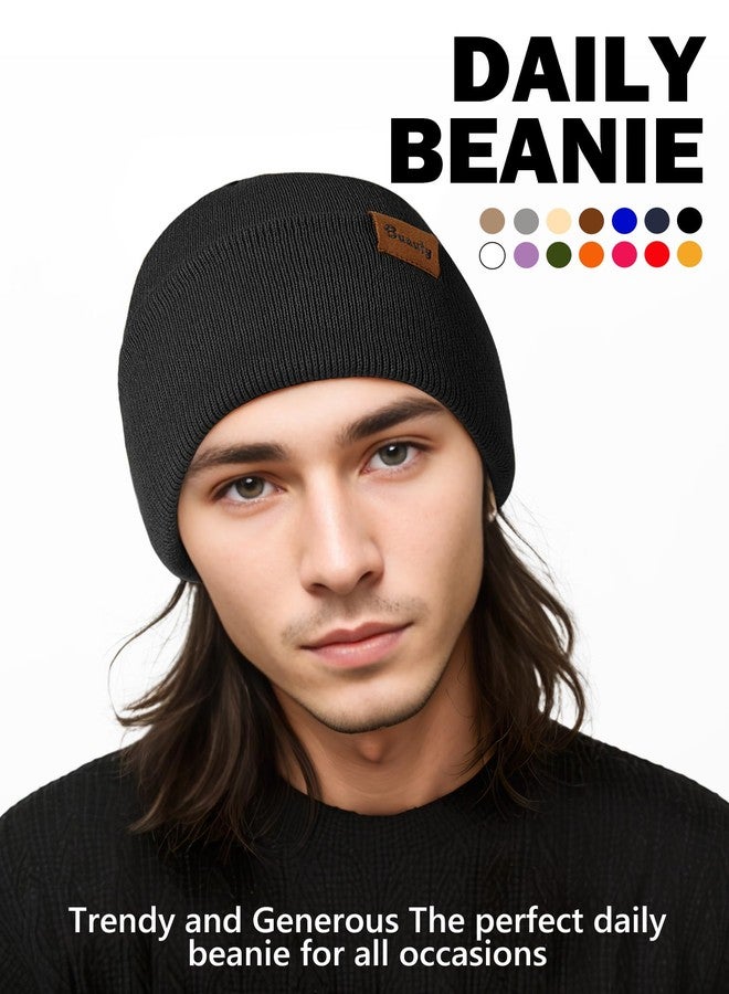 Buauty Black and Grey Beanie Hats for Men Women, Warm Winter Snow Skull Caps, Daily Thermal Stocking Caps, Fall Spring Knit Cookies Beanie, Striped Cuffed Beanie Ski Skate Hiking for Men - Image 4