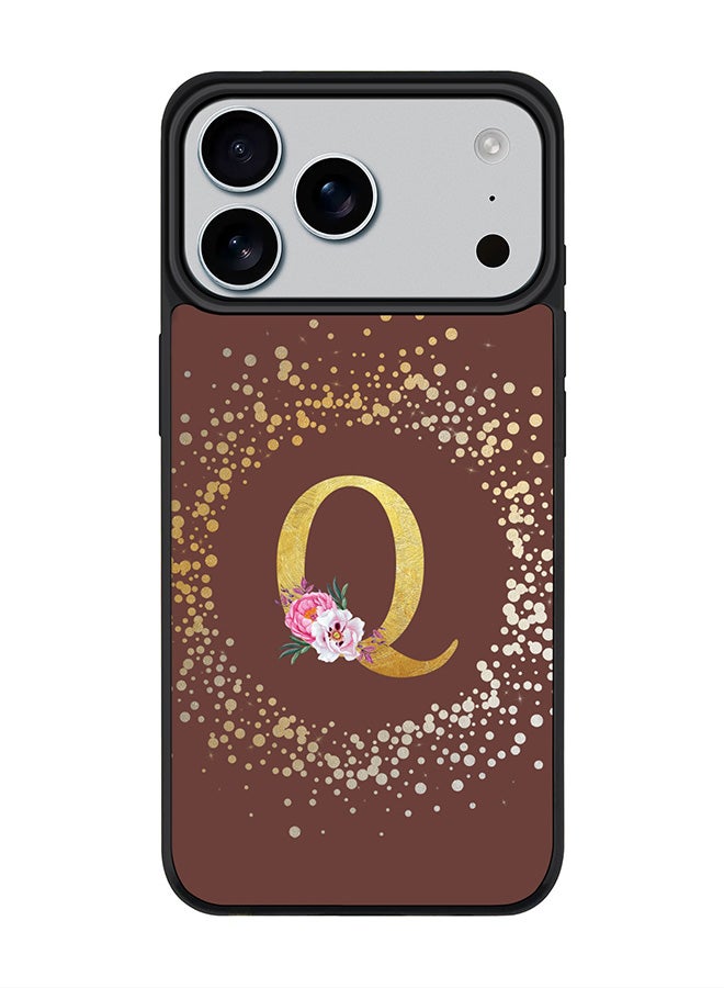 Stylizedd iPhone 17 Pro Max Case, [Compatible with MagSafe] Slim Magnetic cover Phone Case iPhone 17 Pro Max -Custom Monogram Floral - Q  (Brown ) - Image 1