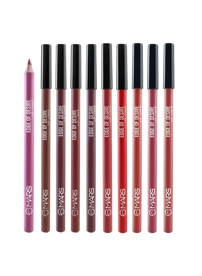 MARS Edge of Desire Lip Liner Set of 10 | One Swipe Smooth Application | Long Lasting & Travel Friendly Lip Pencil | Multicolor (Set-A) (1.4g x 10) - Image 1