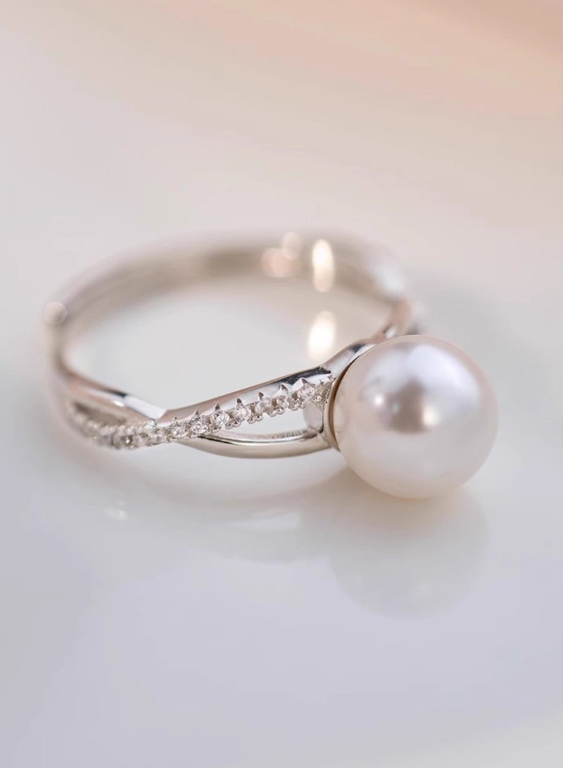 خواتم للفتيات خاتم لؤلؤ طبيعي من الفضة الإسترليني S925 خاتم لؤلؤ طبيعي قابل للتعديل خاتم لؤلؤ مفتوح الطرف خاتم نسائي إكسسوارات نسائية مجوهرات نسائية - Image 3